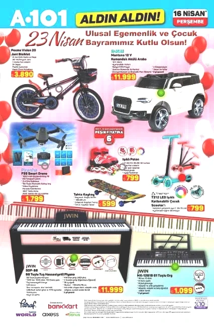 İNDİRİM A101 AKTÜEL KATALOG 16 NİSAN PERŞEMBE YENİ ÜRÜNLER: A101 Aldın Aldında bu hafta hangi ürünler var TV Box Medya Oynatıcı, Akıllı mutfak robotu, Yüksek basınçlı yıkama makinesi, Piyano, 23 Nisan ürünleri...