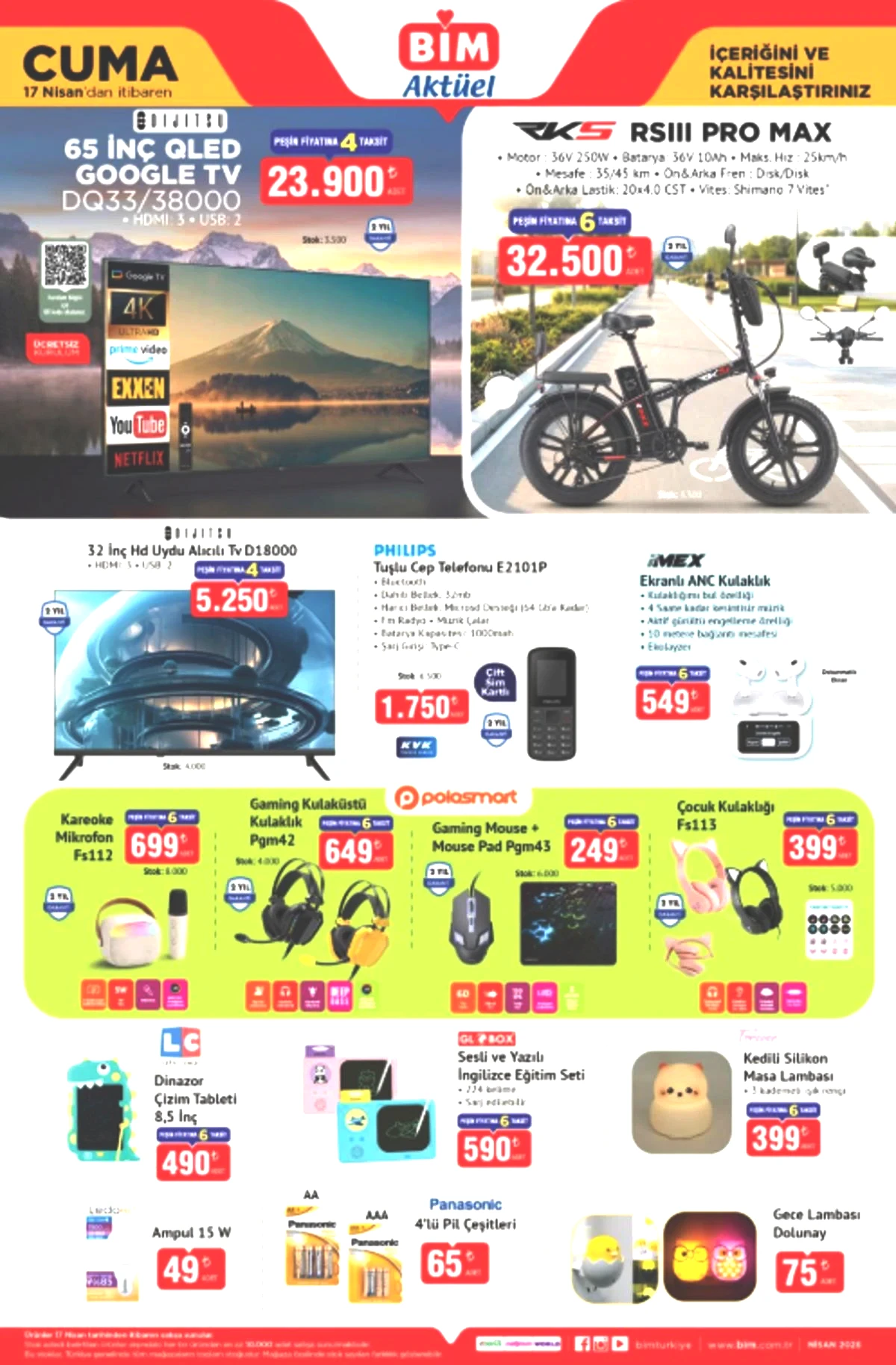 BİM e elektrikli katlanır bisiklet geliyor! 17 Nisan 2026 BİM kataloğu 1